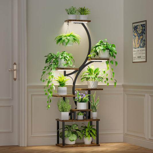 8 Tiered 62" Plant Stand Indoor with Grow Lights, S-Shaped Plant Rack for Home,Patio-1