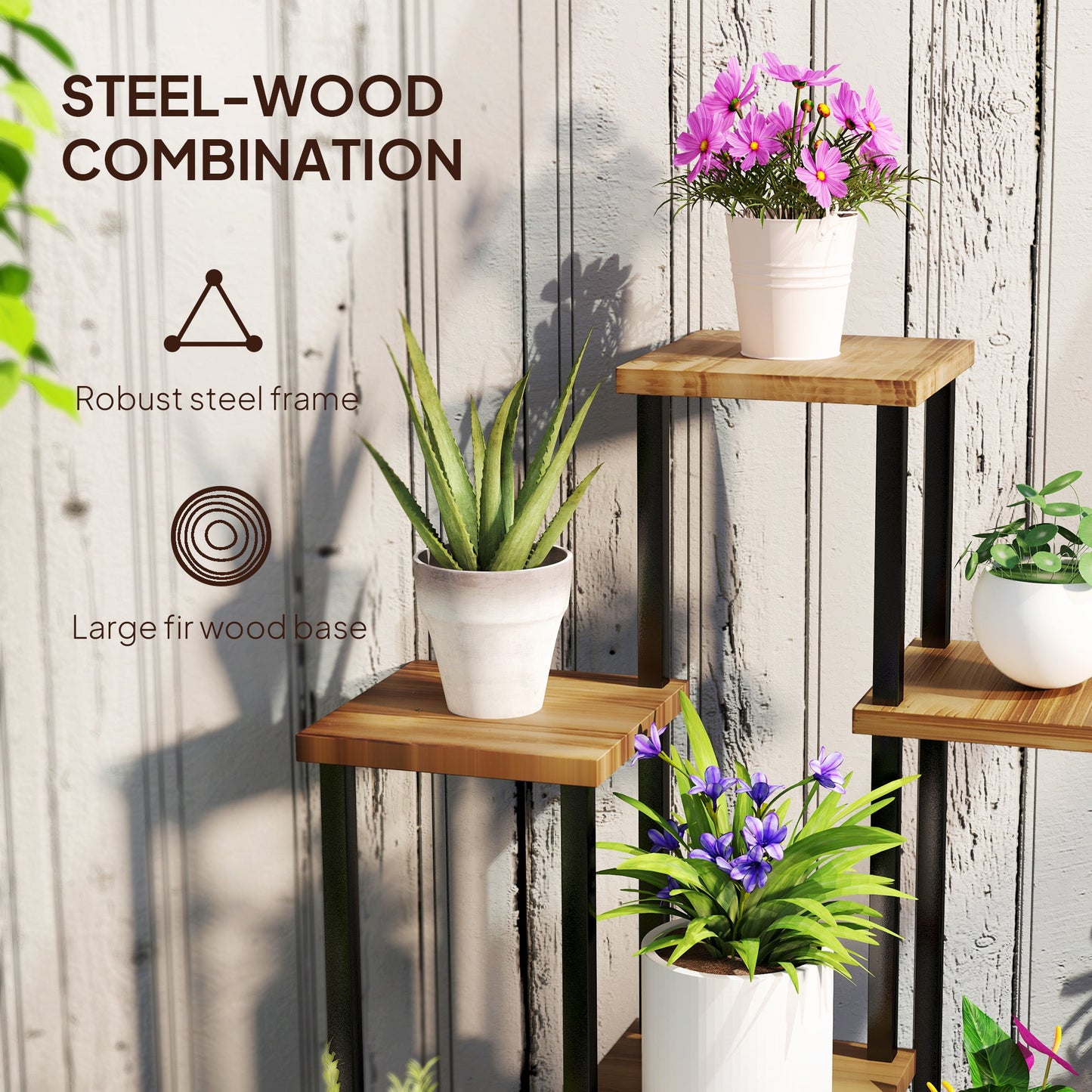 7 Tier Plant Stand Indoor Outdoor, Tiered Corner Steel Wood Plant Shelf for Multiple Plants, Tall Flower Stand Display Rack for Garden Patio Balcony Living Room, Carbonised Finish-4