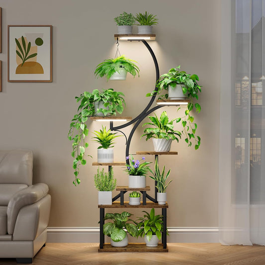 8 Tiered 62" Plant Stand Indoor with Grow Lights, S-Shaped Plant Rack for Home,Patio-0