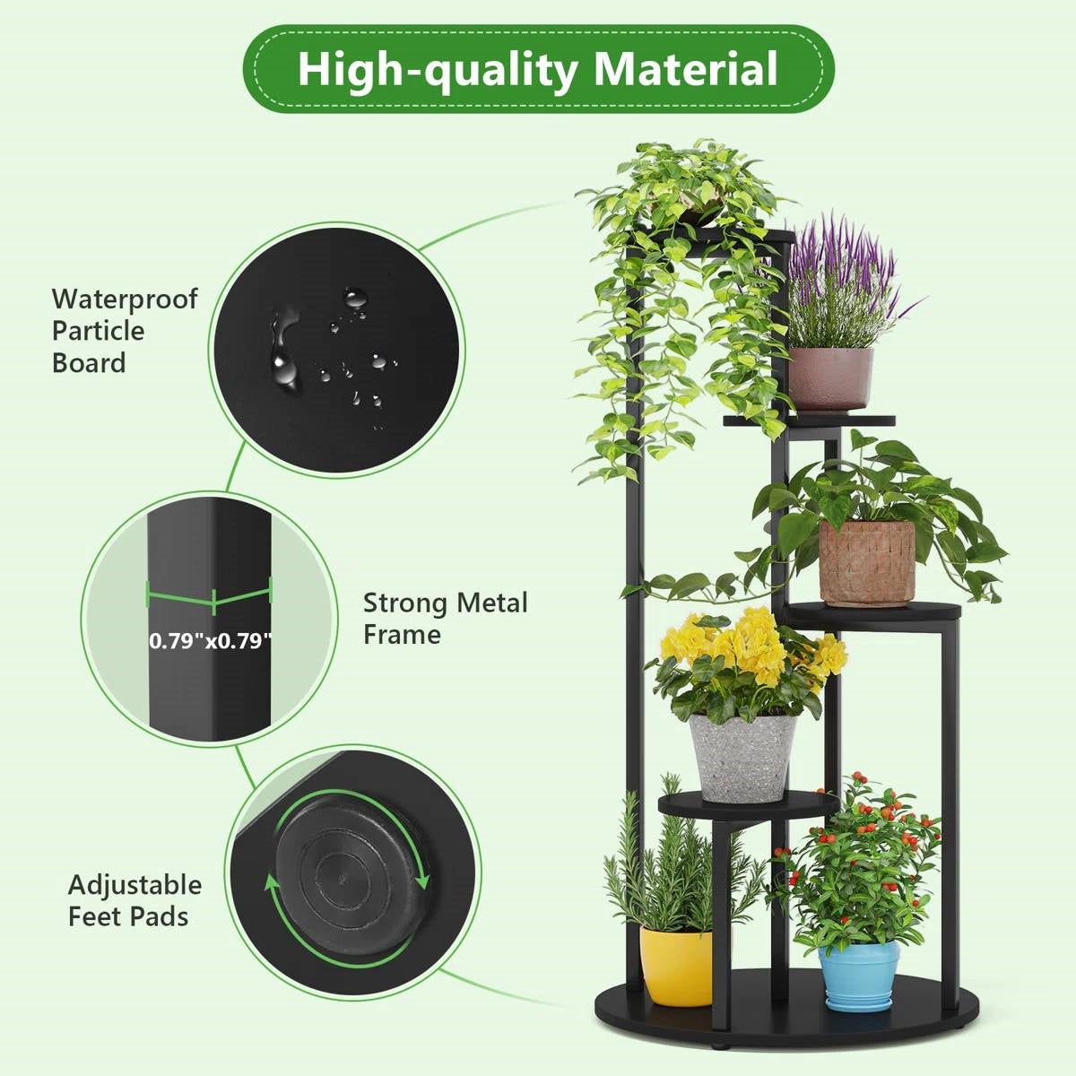 Modern 5-Tier Indoor Plant Stand in Black