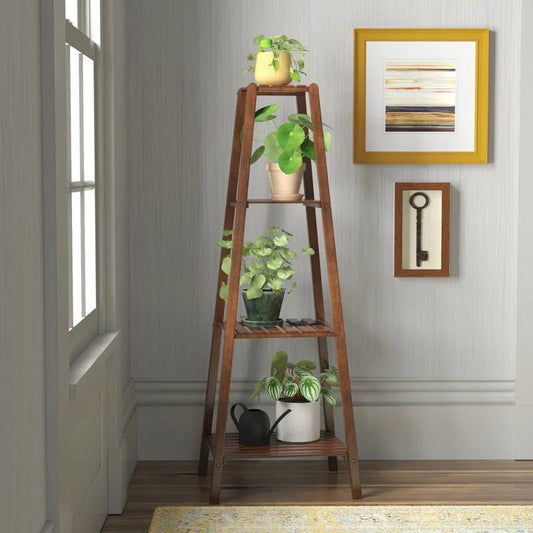 Modern Boho Wooden 4-Shelf Pyramidal Plant Stand