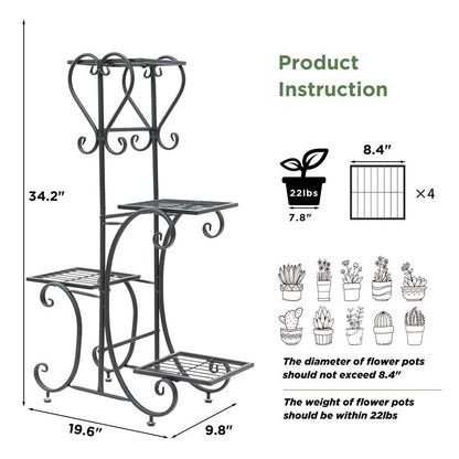 Elegant Black Metal 4-Shelf Plant Stand