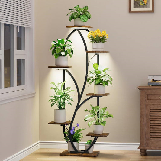 Modern 54-inch Tall Indoor Plant Stand Display Shelf with Grow Lights