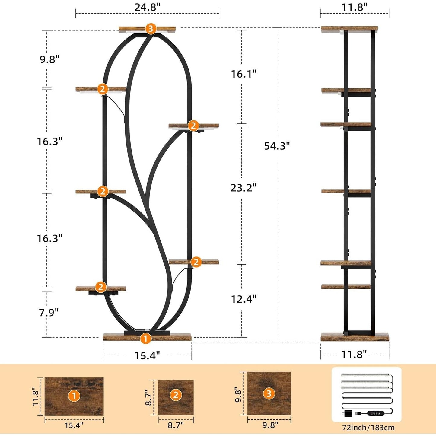 Modern 54-inch Tall Indoor Plant Stand Display Shelf with Grow Lights