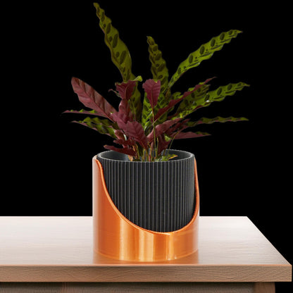 4 Inch Self Watering Planter, Large Indoor Outdoor Plant Pot with Drainage, Terracotta, Green, Beige, Modern Ribbed Design
