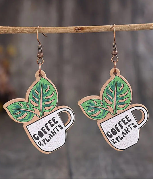 COFFEE CUP PLANT WOOD EARRING-0
